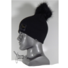 BLACK BEANIE HAT with Black Fox faux fur Pom - Image 3