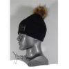 BLACK BEANIE HAT with Tan / Black Fox faux fur Pom - Image 3