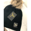 BLACK BEANIE HAT with Tan / Black Fox faux fur Pom - Image 4