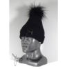 BLACK STOCKING HAT with Black Tibetan faux Fur Pom - Image 2