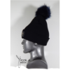 BLACK STOCKING HAT with Blue / Black Fox faux fur Pom - Image 3