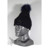 BLACK STOCKING HAT with Blue / Black Fox faux fur Pom - Image 2