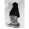 BLACK STOCKING HAT with Black Short Faux Fur Pom - Image 2